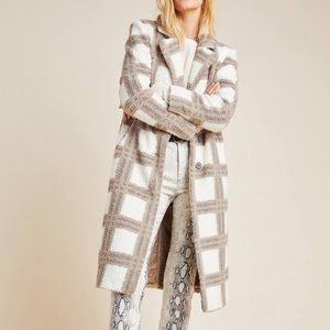 Anthropologie Beige and White Checkered Coat